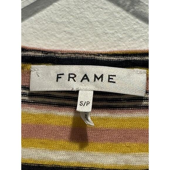 FRAME Women’s Size Small Striped Linen Tee Top Lightweight Multi Color READ - Picture 6 of 6